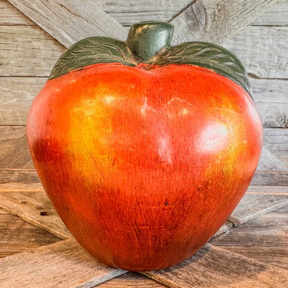 Large Vintage Ceramic Chalkware Red Apple Statue, Handpainted-Realistic- 8.5”H - Picture 2 of 9